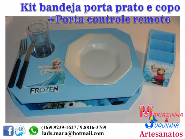 Kit bandeja porta prato e copo + porta controle remoto